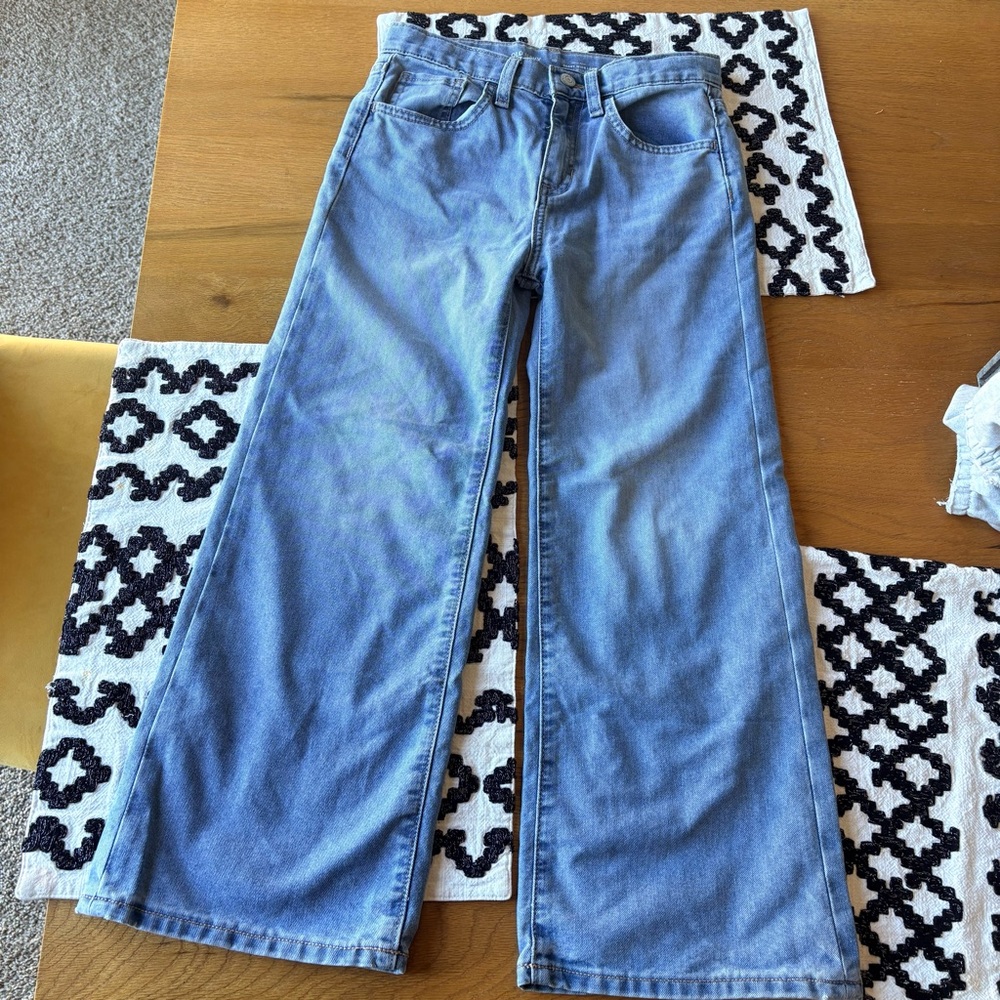 Old Navy high rise baggy wide leg denim Blue Jeans kids girls size 10